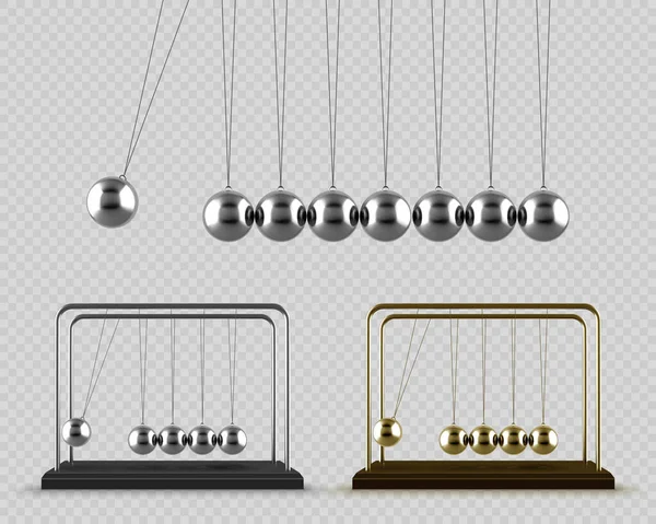 Balanserar Bollarna Newtons Vagga Newtons Cradle Svängande Isolerad Transparent Bakgrund — Stock vektor