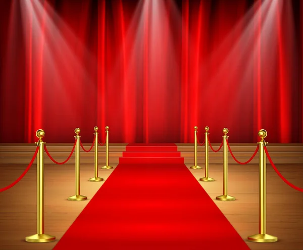 Awards Show Background Red Curtains Red Carpet Rope Barriers — Stok Vektör