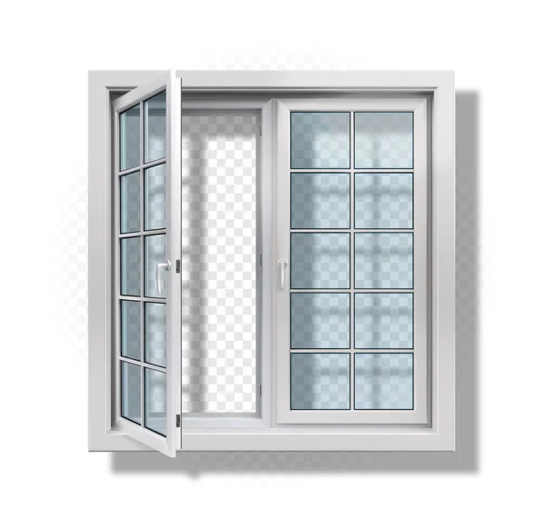 Open Plastic Window Transparent Background Vector Illustration — Stok Vektör