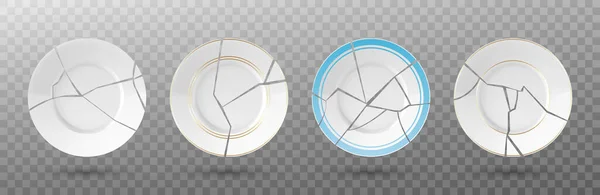 Broken White Plates Transparent Background Vector Realistic Illustration — 图库矢量图片