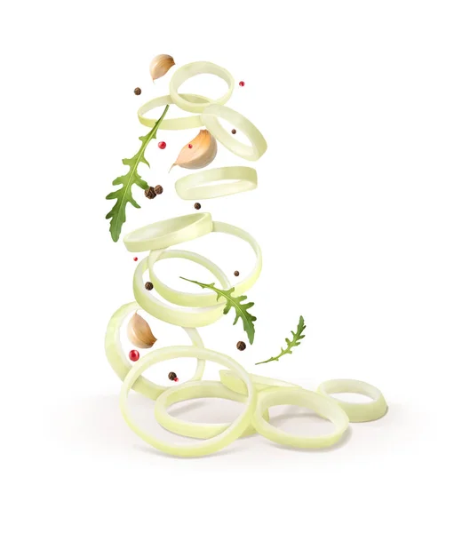 Onion Rings Arugula Leaves Pepper Vector Illustration — Stok Vektör