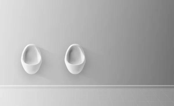 Мужской Туалет Белыми Фарфоровыми Писсуарами Современные Чистые Общественные Туалеты Плиткой — стоковый вектор