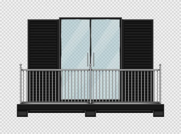 Vector Realistic Illustration Balcony Steel Railings Glass Door Isolated Transparent — Stock Vector