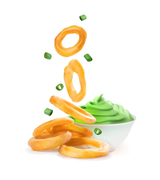 Fried Onion Rings Sauce Vector Illustration — Stok Vektör