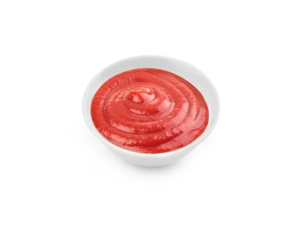 Ketchup Einer Schüssel Auf Weißem Hintergrund — Stockfoto