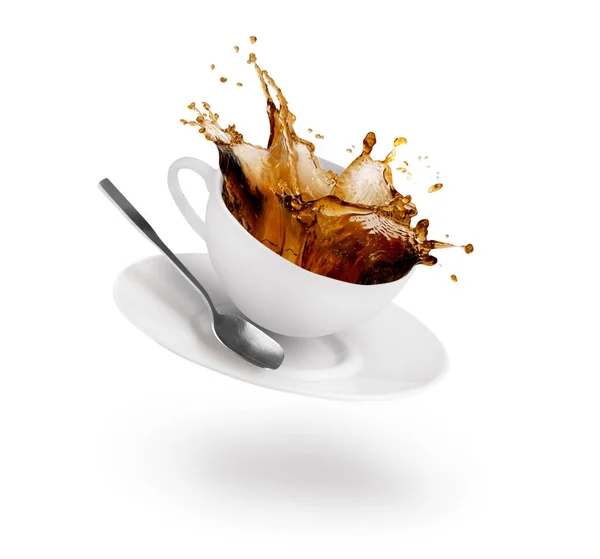 Flying Coffee Cup White Background Movement — Stok fotoğraf