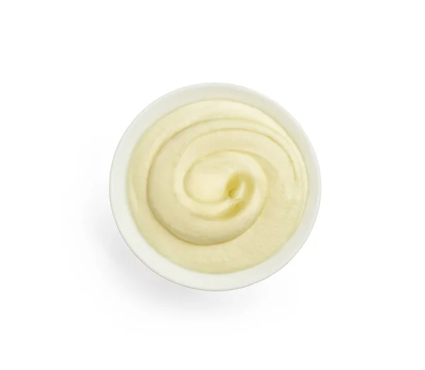 Creamy Cream White Ceramic Bowl Top View White Background — 스톡 사진