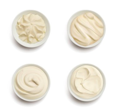 Set cream dessert, cosmetic cream, sauces. Vector illustration.