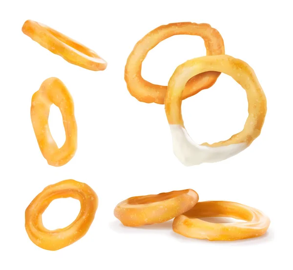 Set Fried Onion Rings Vector Illustration — 스톡 벡터