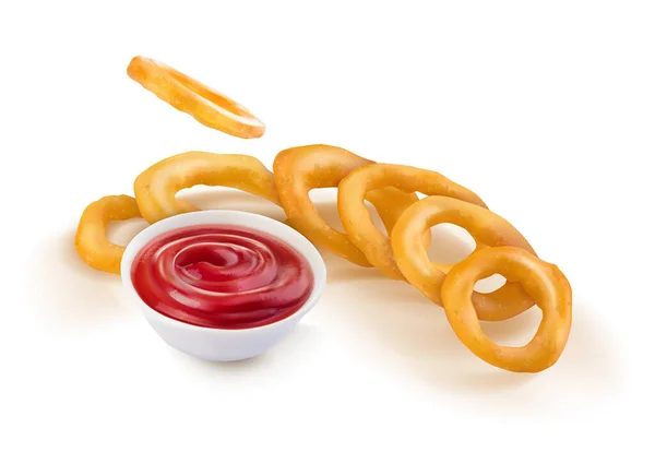 Fried Onion Rings Red Sauce Vector Illustration — 스톡 벡터