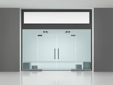 Glass facade and showcase for the store. 3d vector illustration