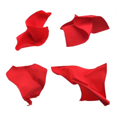 Set of red cloth in flight on a white background