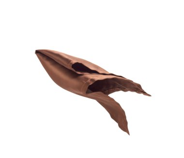 brown fabric in flight on white background