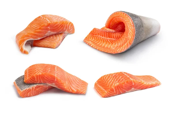 Set Red Fish Fillets White Background — Stok fotoğraf