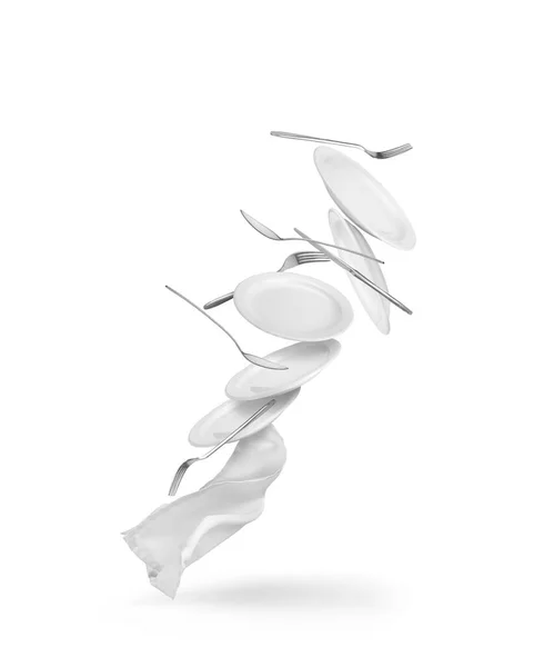 Flying Crockery Cutlery Napkin — Stok fotoğraf