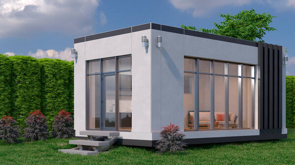 Внешний вид современного жилого дома. 3d иллюстрация