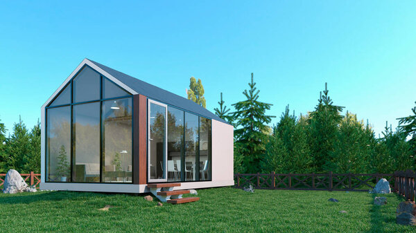 Внешний вид современного жилого дома. 3d иллюстрация