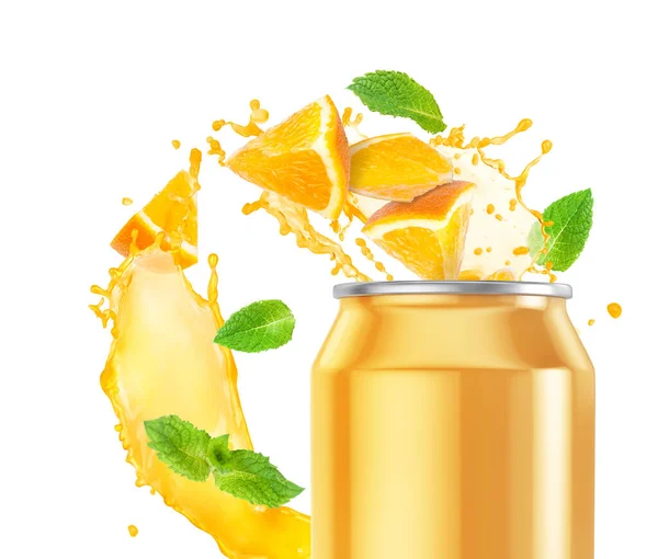 Orangensaft Mit Einer Aluminiumdose — Stockfoto