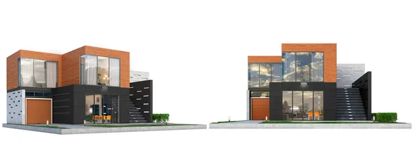 白い背景に隔離された豪華なモジュール式の家 3Dイラスト — ストック写真