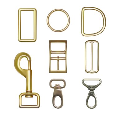 Various accessories for bags. 3d vector illustration