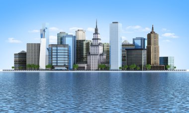 nehir kıyısında City gökdelen.