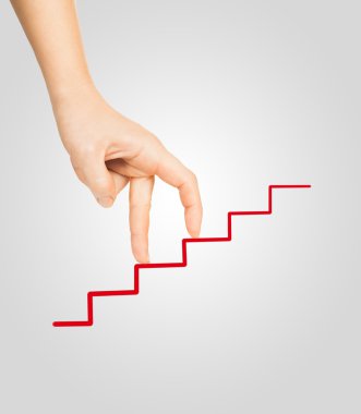 kırmızı bir merdiven çizmek için el devam ediyor