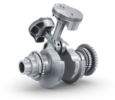 motor piston ve dişli. 3D görüntü.