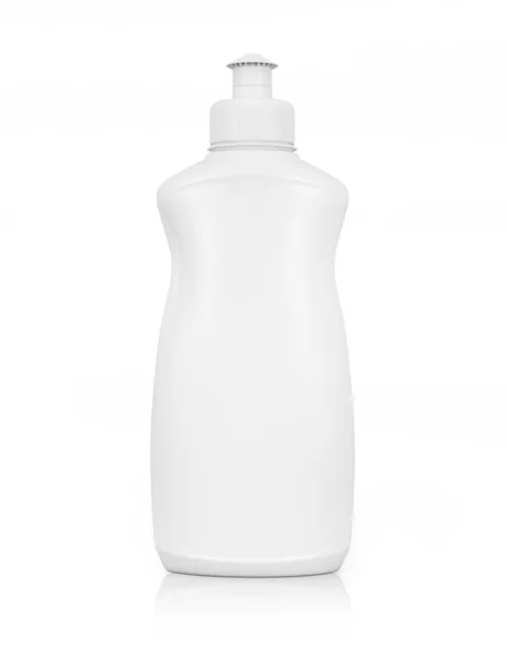 White plastic bottle for liquid laundry detergent or cleaning ag — Stock Photo, Image