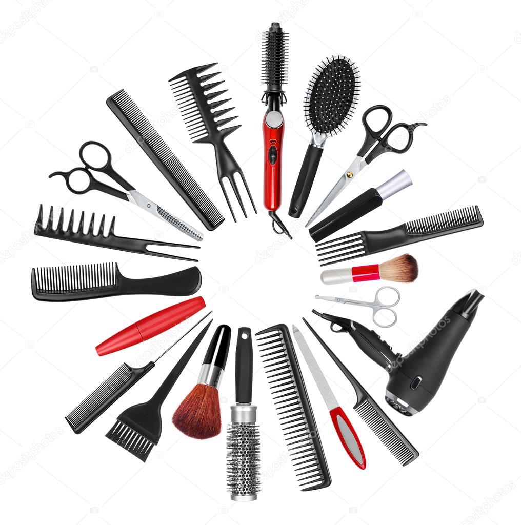 A collection of tools for professional hair stylist and makeup a