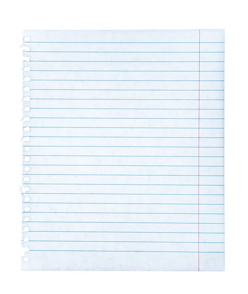 Papel de caderno sobre um fundo branco isolado — Fotografia de Stock