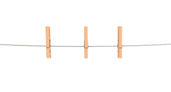 Three clothespins on rope — Stock Photo, Image