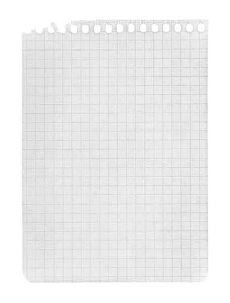 Página en una jaula arrancada de un cuaderno sobre un fondo blanco aislado —  Fotos de Stock
