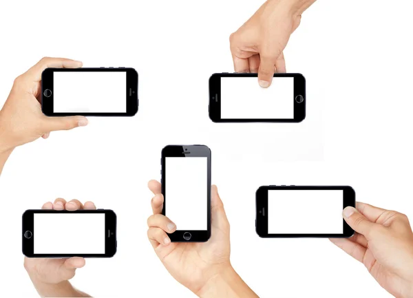 Hand som håller smarta mobiltelefon med blank skärm — Stockfoto