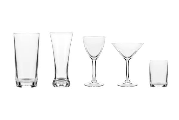 Set with different empty glasses and mugs on white background — Stock Photo, Image