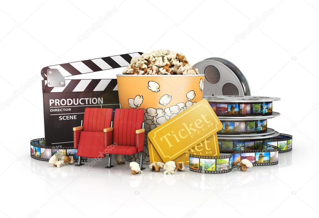 cinematograph in cinema films and popcorn