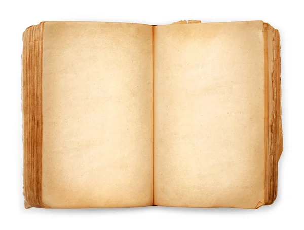 Старая книга открытая пустые страницы, пустая желтая бумага изолирована на белом — стоковое фото