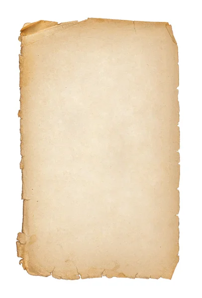 Old paper grunge texture, empty yellow page isolated on white ba — Stock Photo, Image