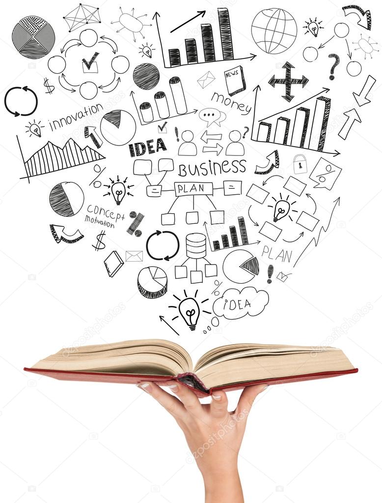 Study and knowledge concept illustration. Hand drawn open book