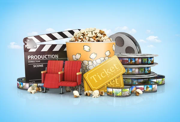 Cinematografia in film cinematografici e popcorn — Foto Stock