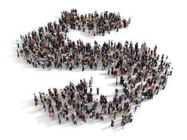 Dolar işareti sembolü oluşturan insanların büyük grup. Conce