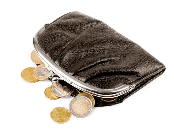 Purse with coins on a white background — Stock Photo, Image