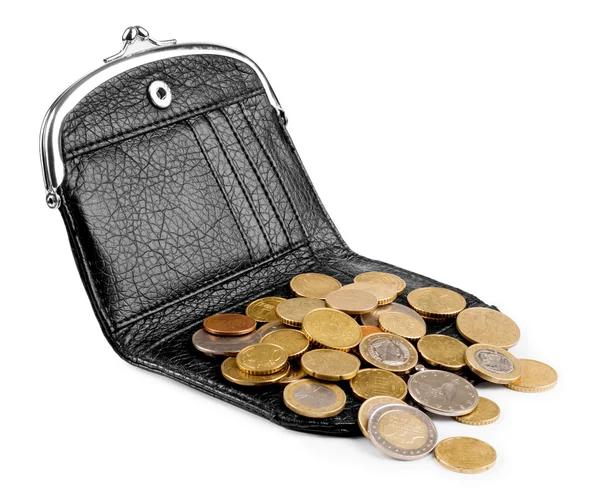 Purses and coins. On a white background. Stock Photo