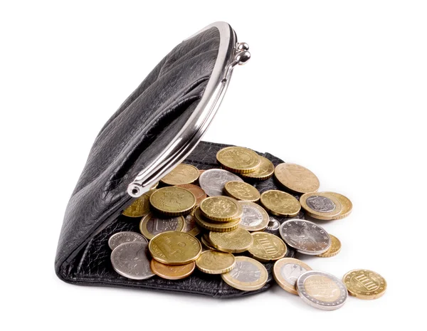 Purses and gold coins. On a white background — Stock Photo, Image