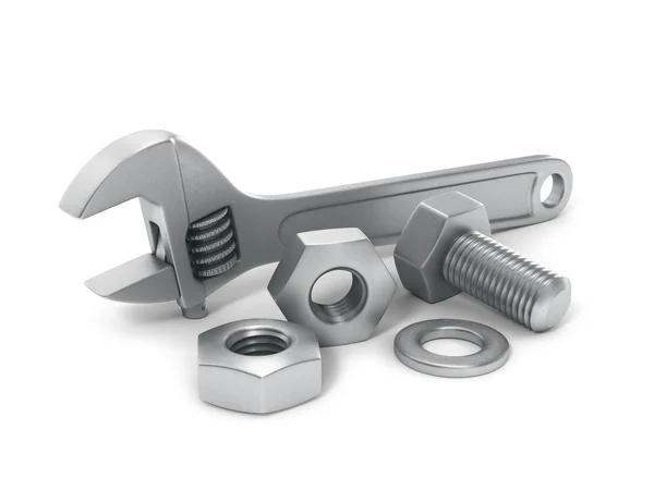 Bolts and nuts with key — Stock Photo, Image