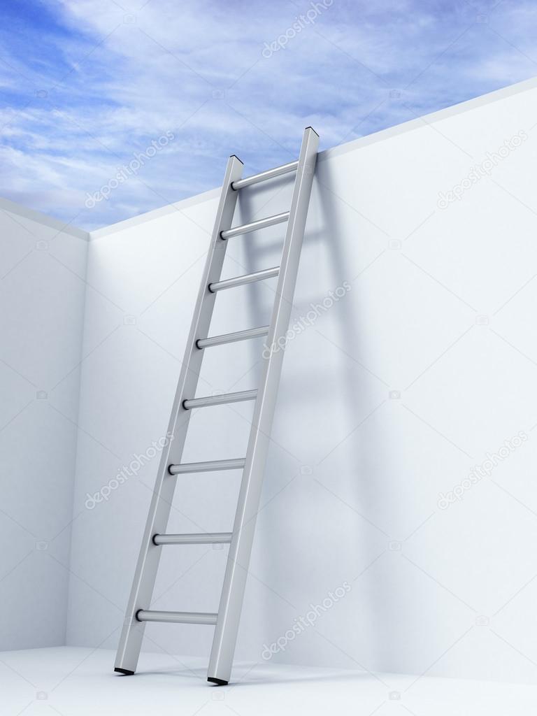 Ladder on wall in front of sky
