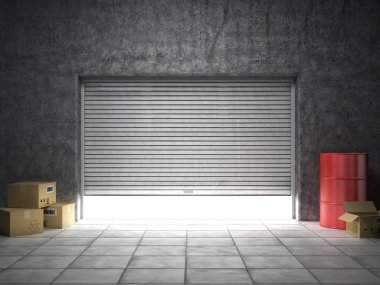 Beton silindir Panjur kapı ile bina yapılmış
