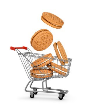 kurabiye krem alışveriş sepeti içine düşüyor. online kavramı sh