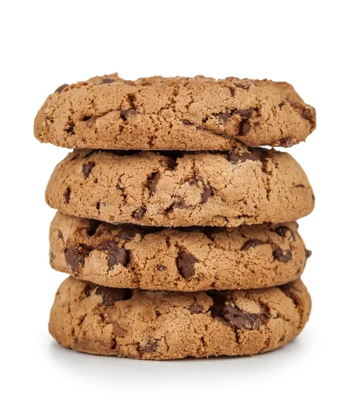 Stack of cookies with chocolate on isolated white — Stock Photo, Image