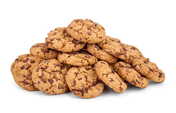 A large pile of chocolate chip cookies isolated on white — Stock Photo, Image