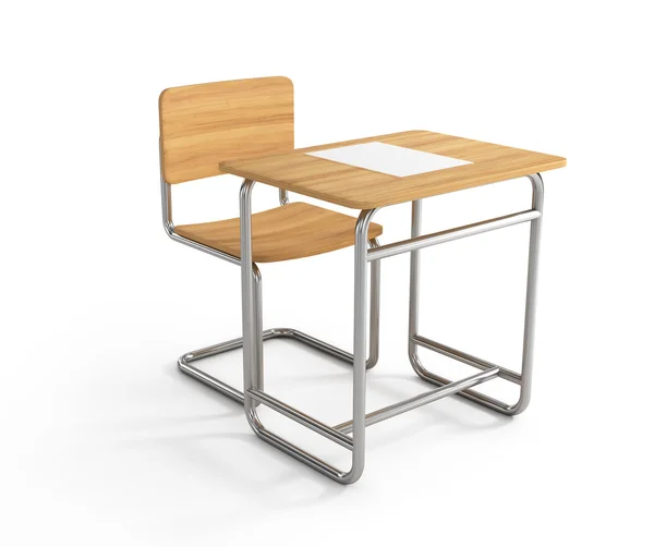 Scrivania e sedia scuola su sfondo bianco — Foto Stock